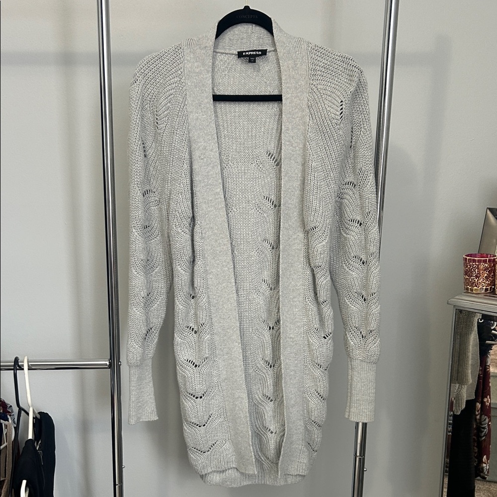 Express Light Gray Open-Front Cardigan